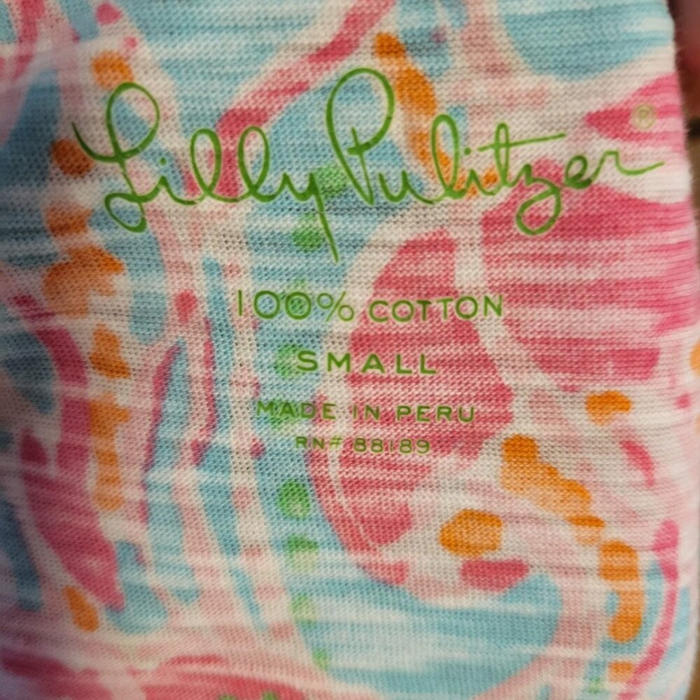 Lilly Pulitzer “Jellies Be Jammin” Henley Tank Top Small | Bright Pink Aqua - Picture 4 of 4